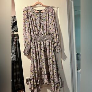 Purple Floral Tie-Neck Dress